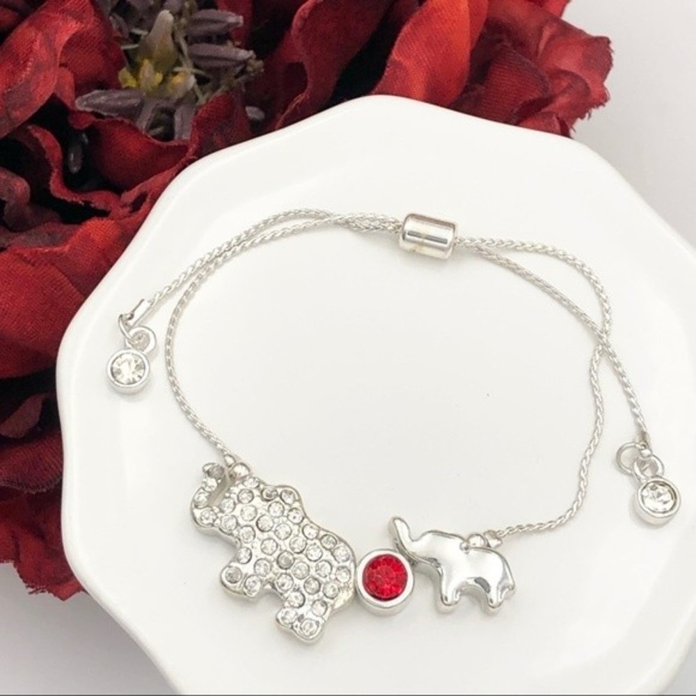 🌼 Rhinestone Elephant Silver Slide Charm Bracelet
